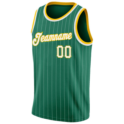 Custom Kelly Green White Pinstripe White-Gold Authentic Basketball Jersey - Sky-Custom