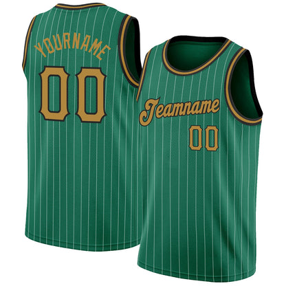 Custom Kelly Green White Pinstripe Old Gold-Black Authentic Basketball Jersey - Sky-Custom