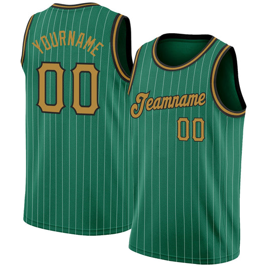 Custom Kelly Green White Pinstripe Old Gold-Black Authentic Basketball Jersey - Sky-Custom