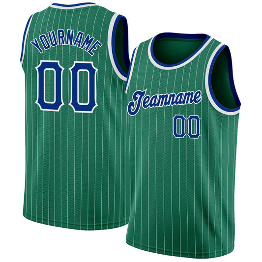 Custom Kelly Green White Pinstripe Royal-White Authentic Basketball Jersey - Sky-Custom