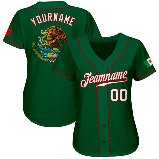 Custom Kelly Green White-Red Authentic Mexican Flag Fashion Baseball Jersey - Sky-Custom