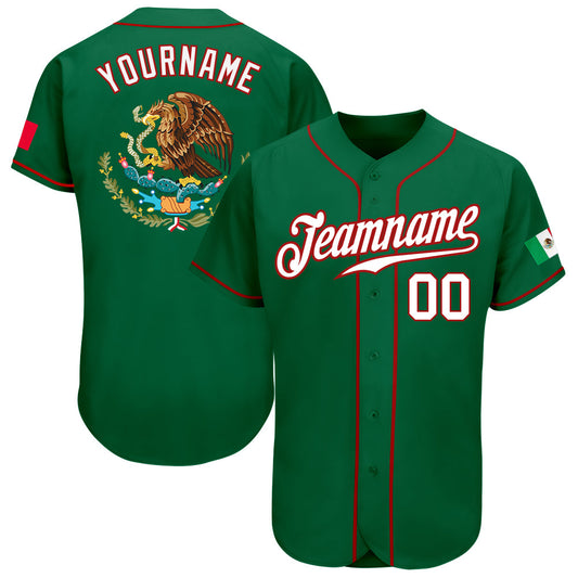 Custom Kelly Green White-Red Authentic Mexican Flag Fashion Baseball Jersey - Sky-Custom