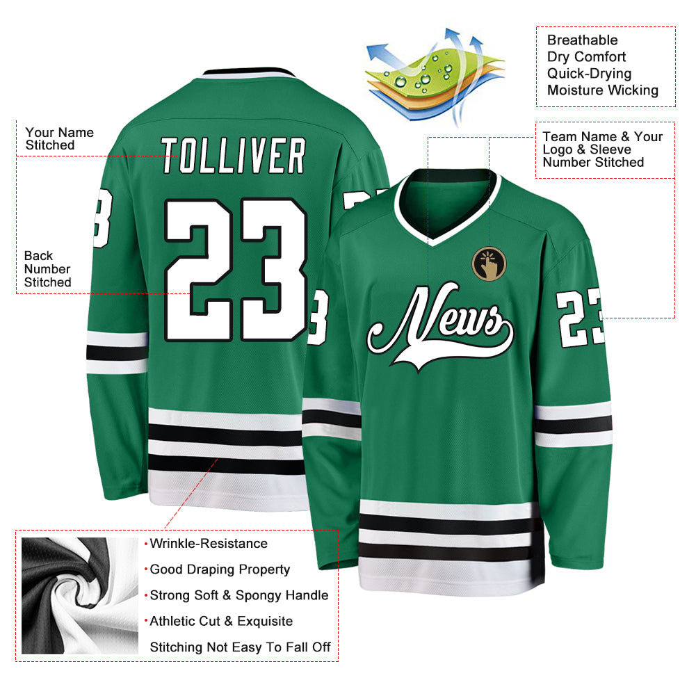 Custom Kelly Green White-Black Hockey Jersey - Sky-Custom