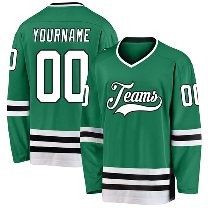 Custom Kelly Green White-Black Hockey Jersey - Sky-Custom