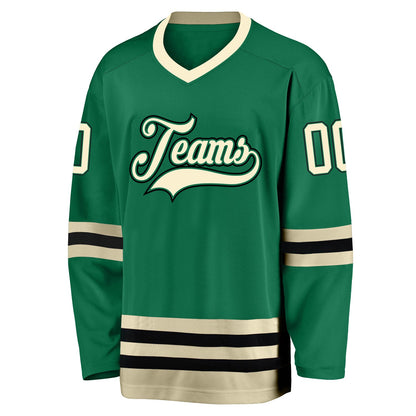 Custom Kelly Green Cream-Black Hockey Jersey - Sky-Custom
