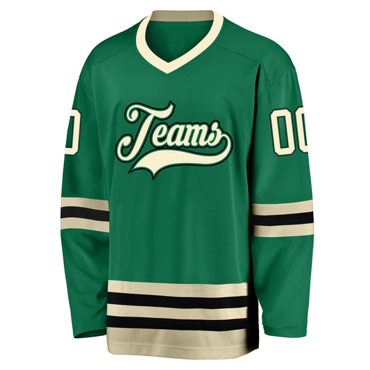 Custom Kelly Green Cream-Black Hockey Jersey - Sky-Custom