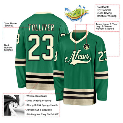 Custom Kelly Green Cream-Black Hockey Jersey - Sky-Custom