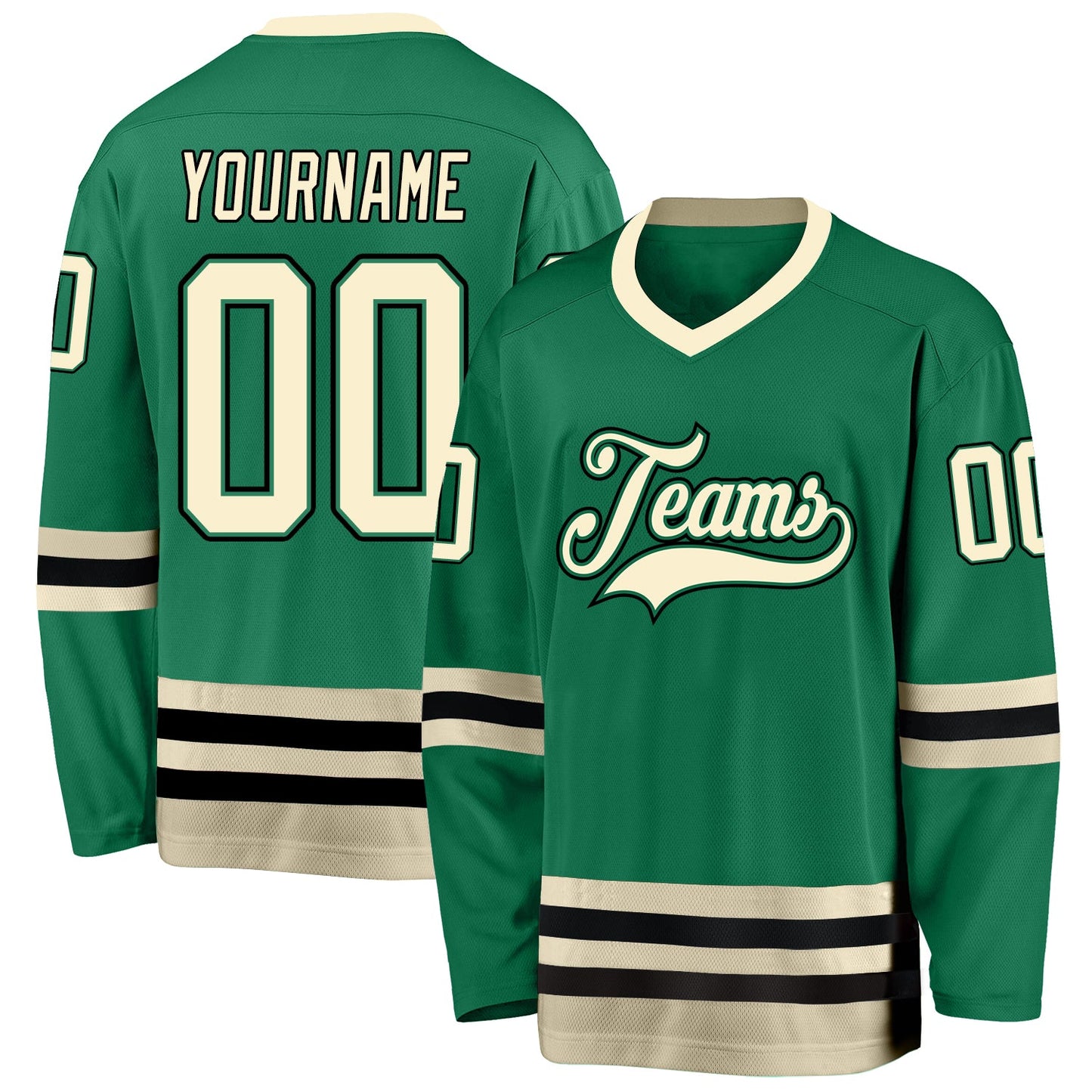 Custom Kelly Green Cream-Black Hockey Jersey - Sky-Custom