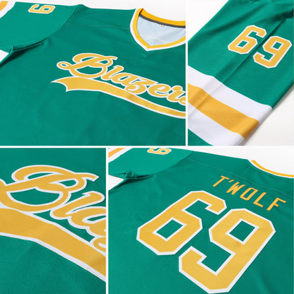 Custom Kelly Green Gold-White Hockey Jersey - Sky-Custom