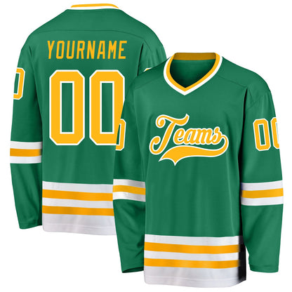 Custom Kelly Green Gold-White Hockey Jersey - Sky-Custom