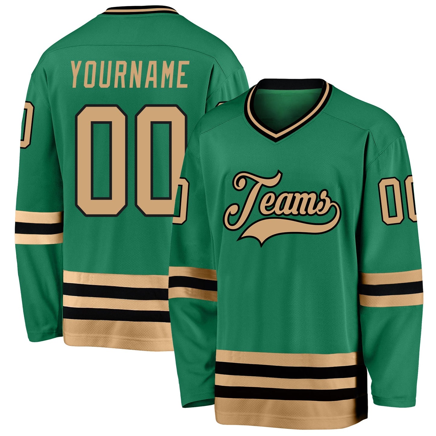 Custom Kelly Green Old Gold-Black Hockey Jersey - Sky-Custom