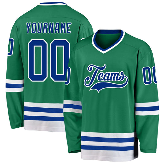 Custom Kelly Green Royal-White Hockey Jersey - Sky-Custom