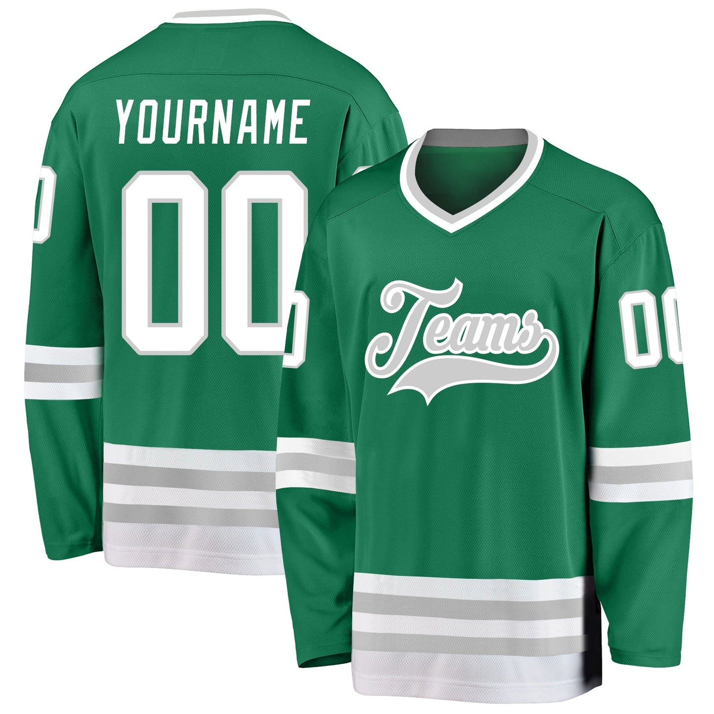 Custom Kelly Green White-Gray Hockey Jersey - Sky-Custom