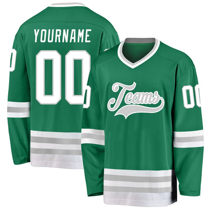 Custom Kelly Green White-Gray Hockey Jersey - Sky-Custom