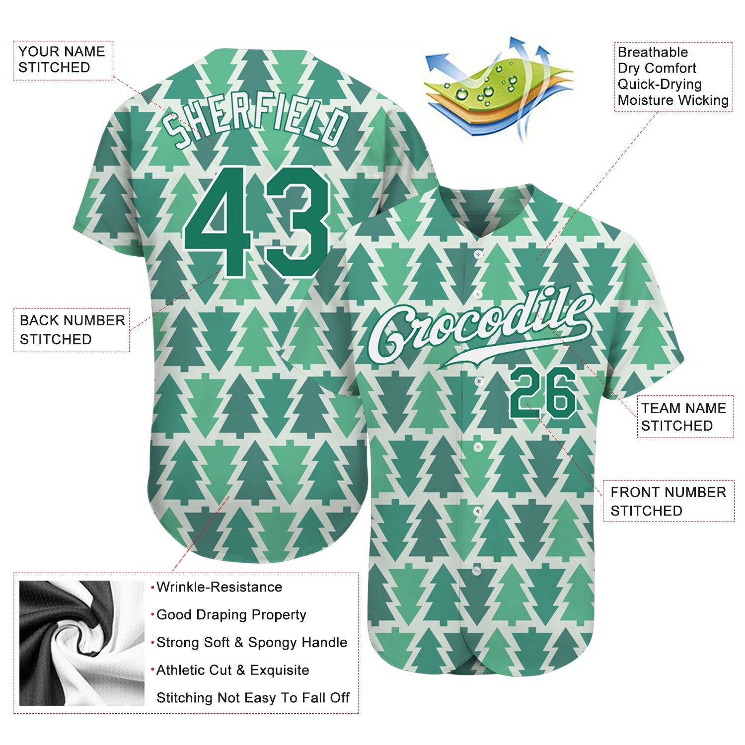 Custom Kelly Green Kelly Green-White Christmas 3D Authentic Baseball Jersey - Sky-Custom