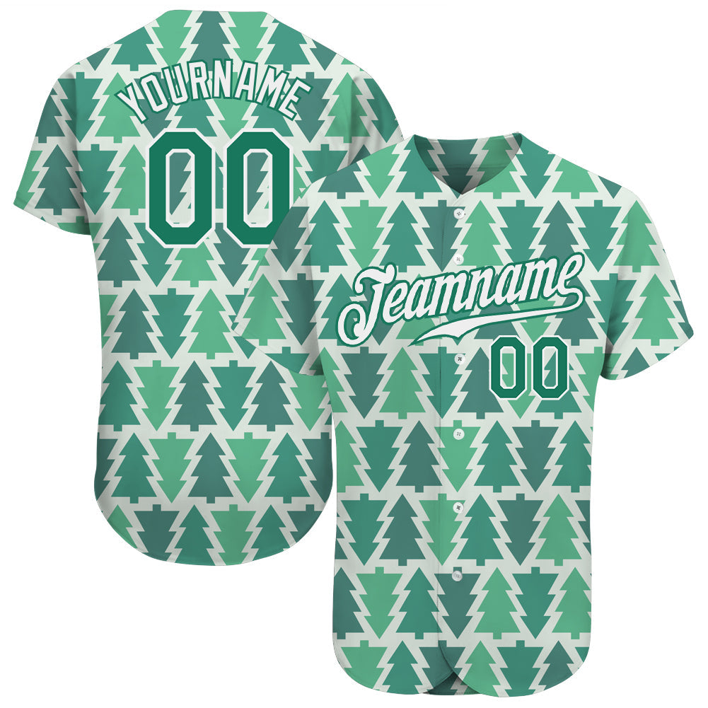 Custom Kelly Green Kelly Green-White Christmas 3D Authentic Baseball Jersey - Sky-Custom