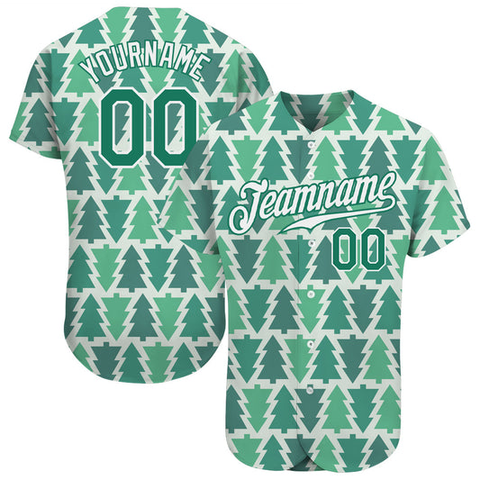 Custom Kelly Green Kelly Green-White Christmas 3D Authentic Baseball Jersey - Sky-Custom