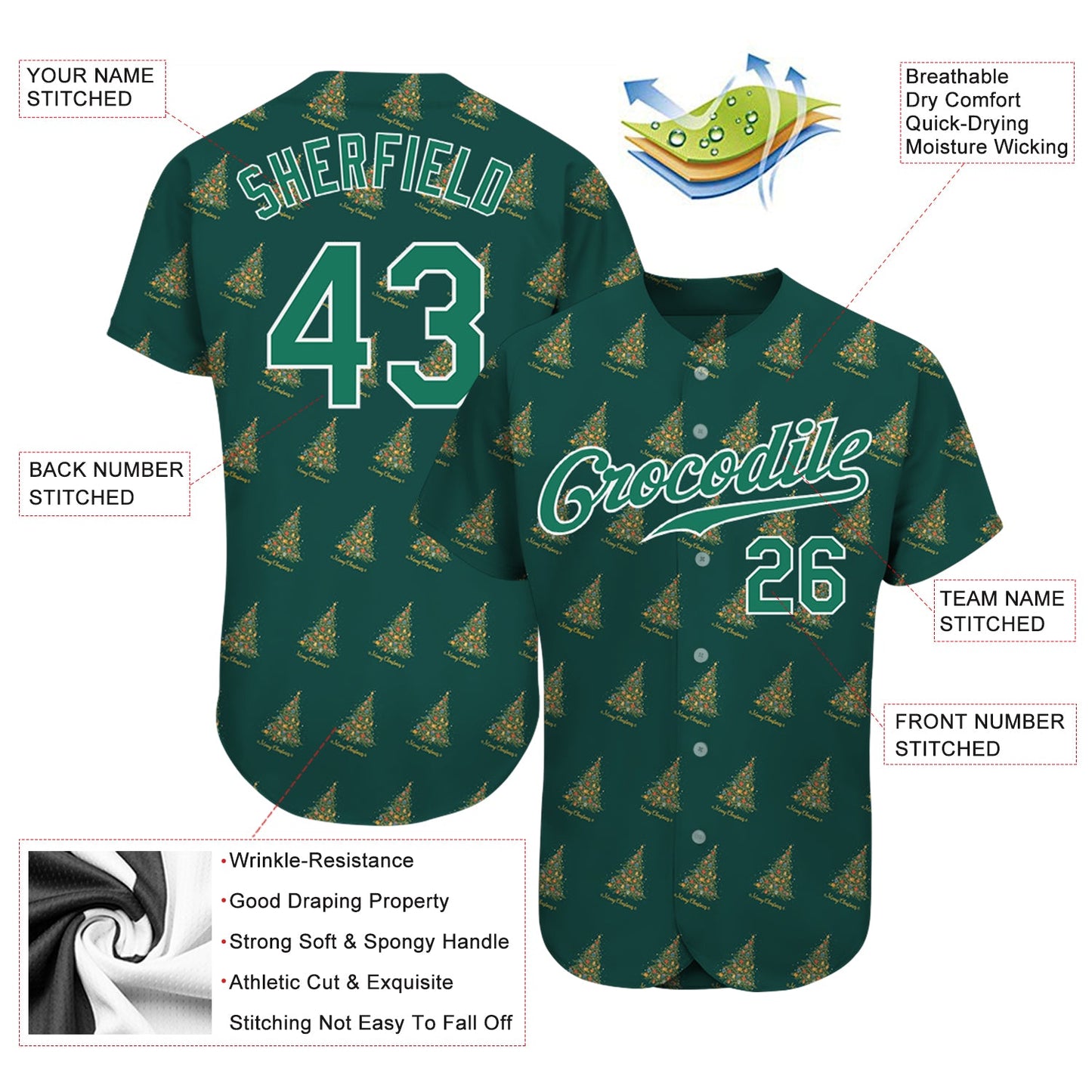 Custom Kelly Green Kelly Green-White Christmas 3D Authentic Baseball Jersey - Sky-Custom