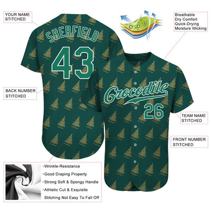 Custom Kelly Green Kelly Green-White Christmas 3D Authentic Baseball Jersey - Sky-Custom