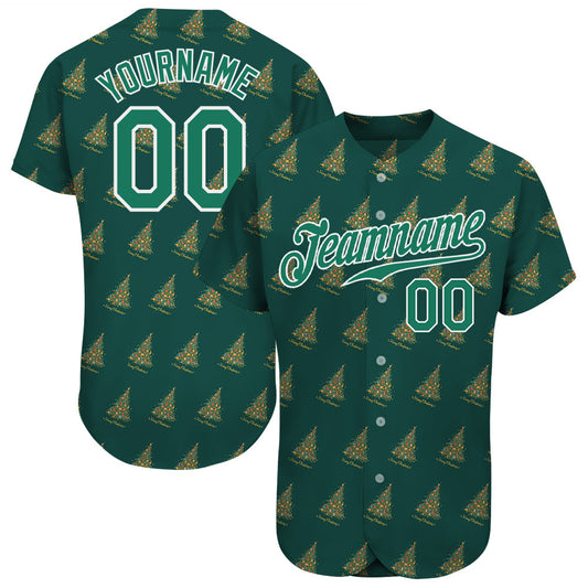 Custom Kelly Green Kelly Green-White Christmas 3D Authentic Baseball Jersey - Sky-Custom