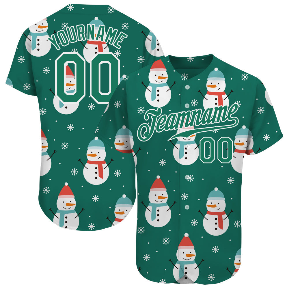 Custom Kelly Green Kelly Green-White Christmas 3D Authentic Baseball Jersey - Sky-Custom