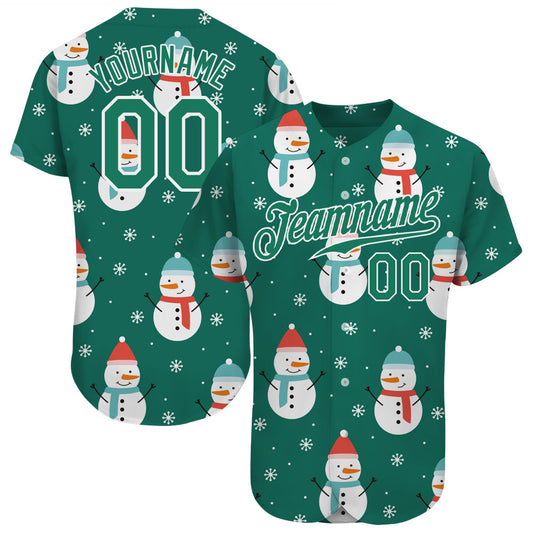 Custom Kelly Green Kelly Green-White Christmas 3D Authentic Baseball Jersey - Sky-Custom