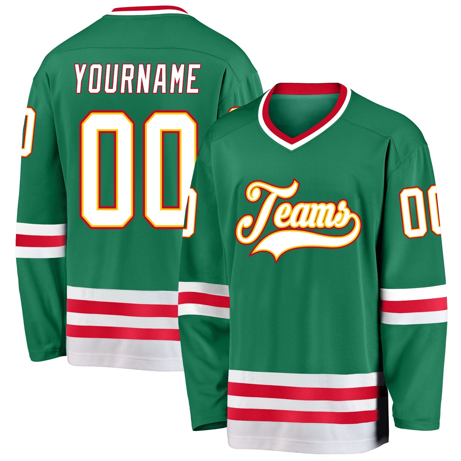 Custom Kelly Green White-Red Hockey Jersey - Sky-Custom