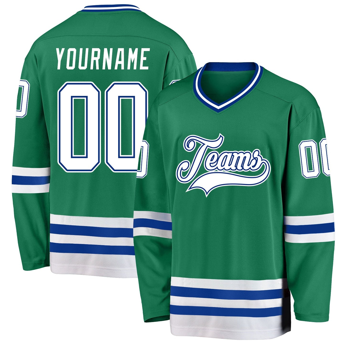 Custom Kelly Green White-Royal Hockey Jersey - Sky-Custom