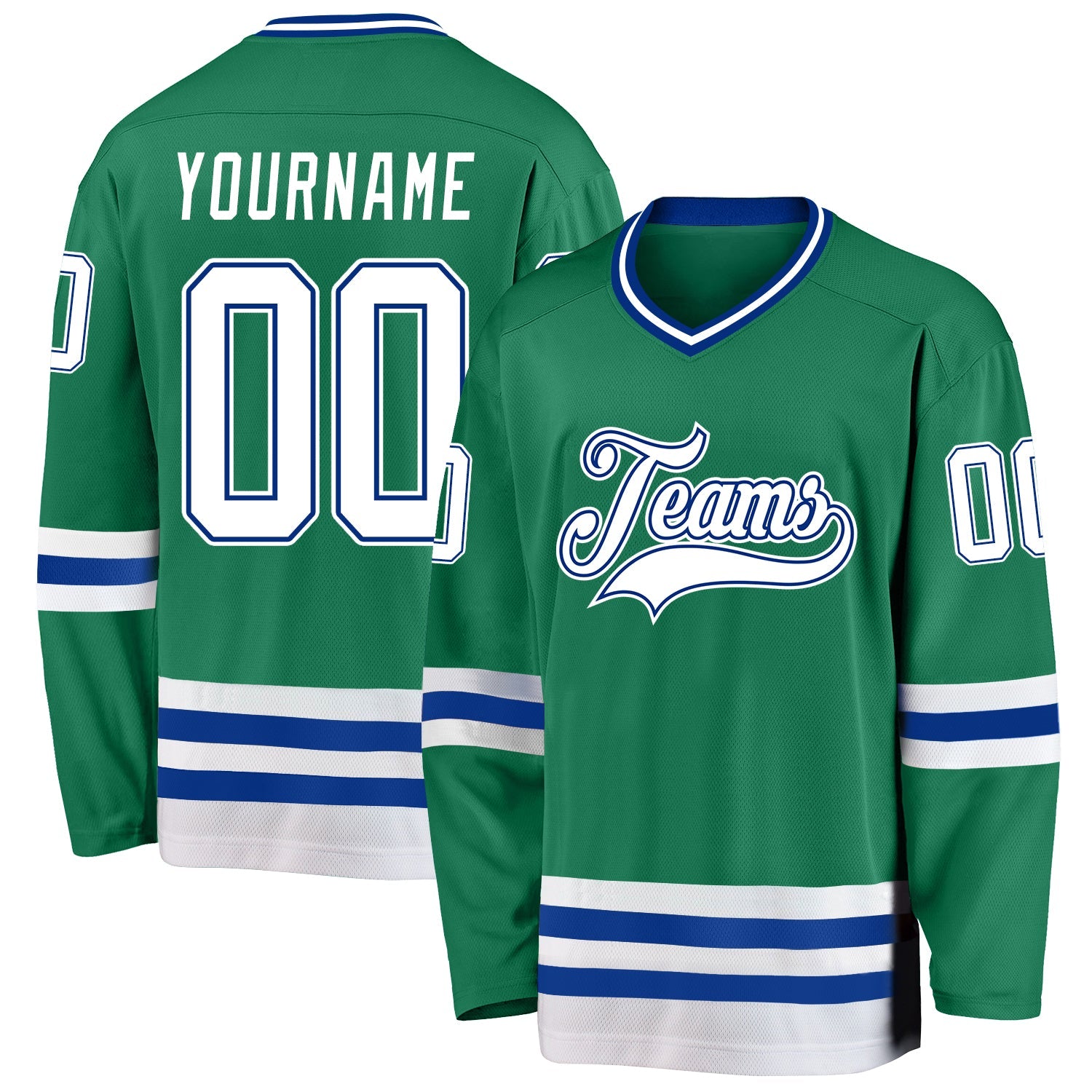 Custom Kelly Green White-Royal Hockey Jersey - Sky-Custom