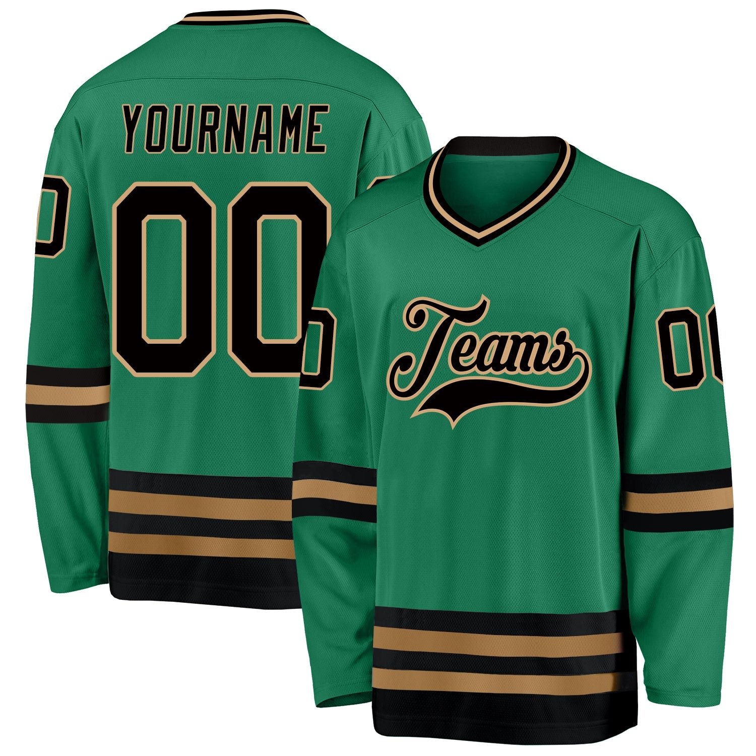 Custom Kelly Green Black-Old Gold Hockey Jersey - Sky-Custom