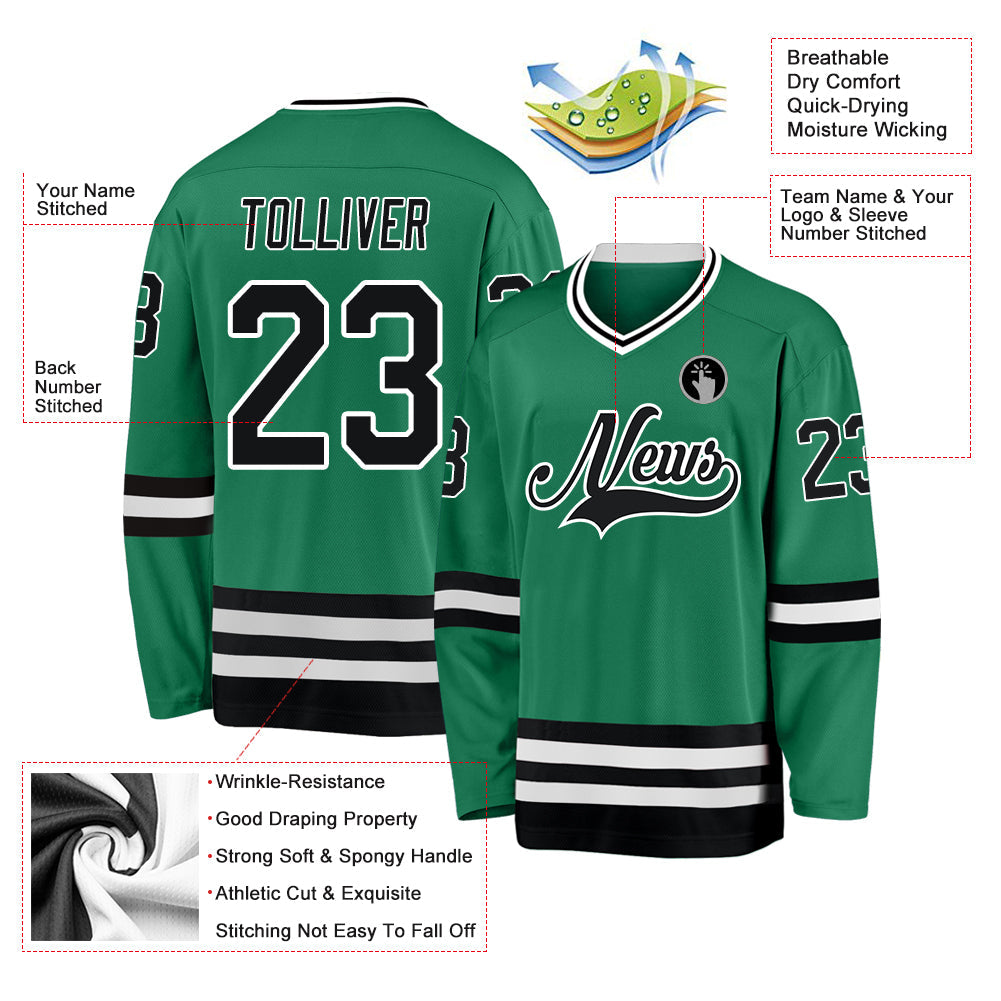 Custom Kelly Green Black-White Hockey Jersey - Sky-Custom
