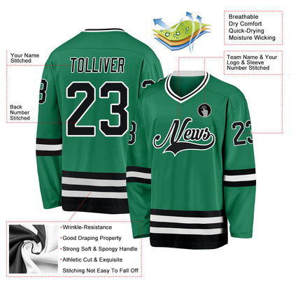 Custom Kelly Green Black-White Hockey Jersey - Sky-Custom