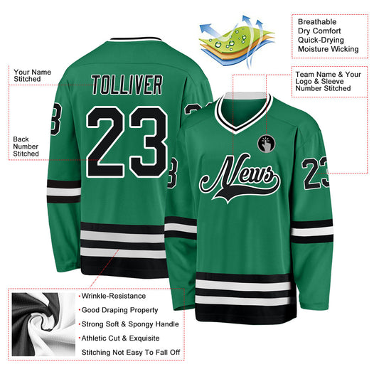 Custom Kelly Green Black-White Hockey Jersey - Sky-Custom
