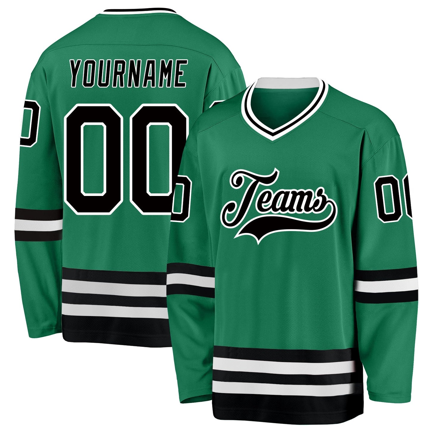 Custom Kelly Green Black-White Hockey Jersey - Sky-Custom