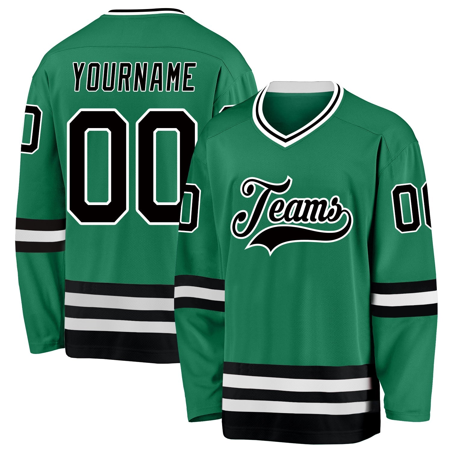 Custom Kelly Green Black-White Hockey Jersey - Sky-Custom