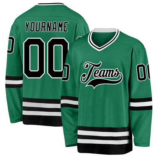 Custom Kelly Green Black-White Hockey Jersey - Sky-Custom