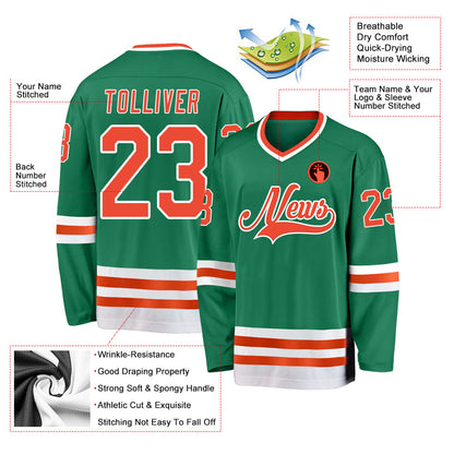 Custom Kelly Green Orange-White Hockey Jersey - Sky-Custom