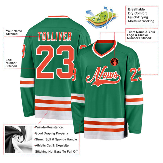 Custom Kelly Green Orange-White Hockey Jersey - Sky-Custom