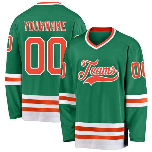Custom Kelly Green Orange-White Hockey Jersey - Sky-Custom