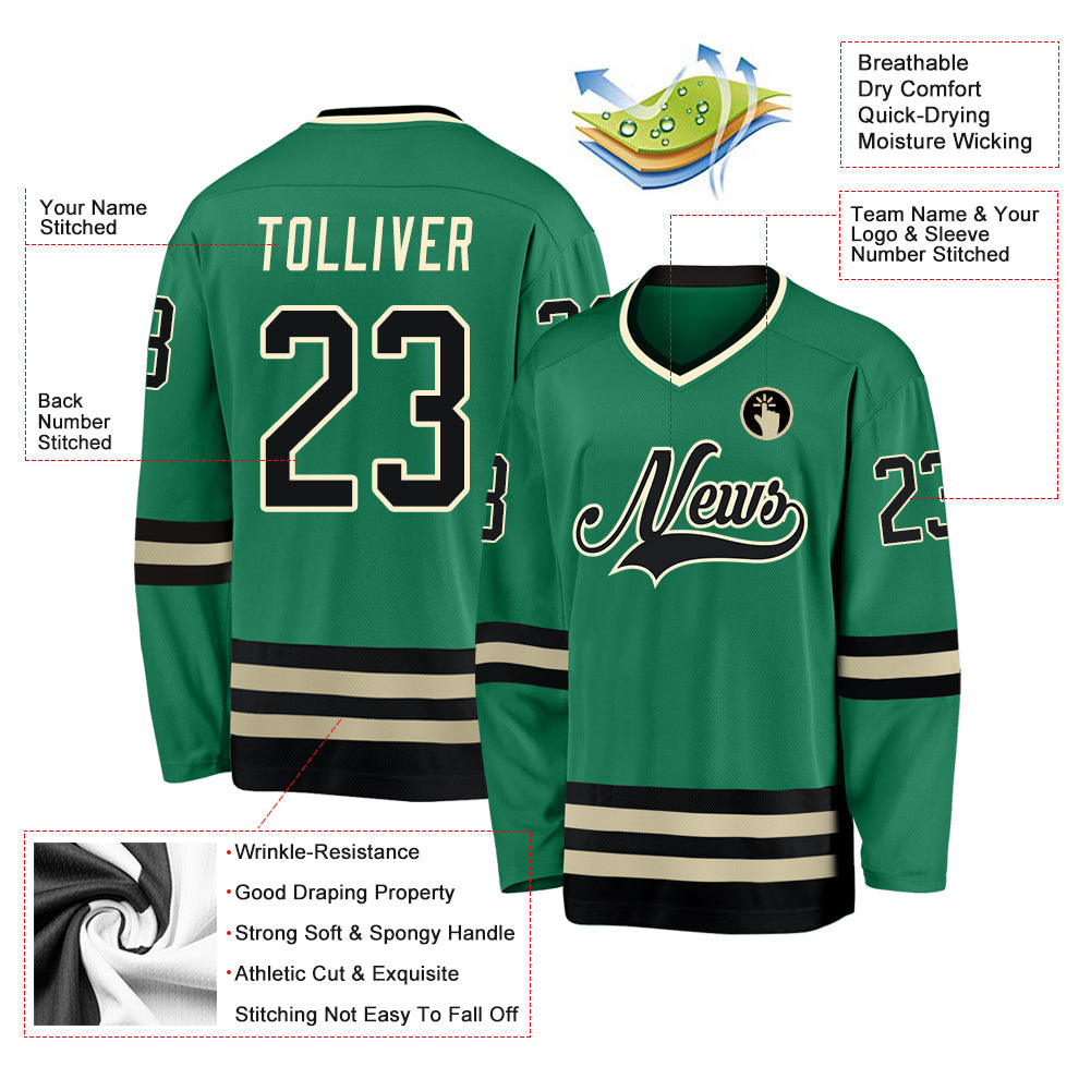 Custom Kelly Green Black-Cream Hockey Jersey - Sky-Custom