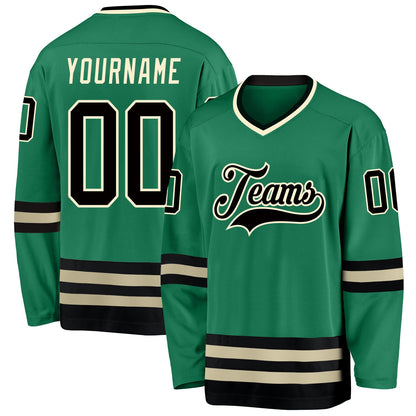 Custom Kelly Green Black-Cream Hockey Jersey - Sky-Custom