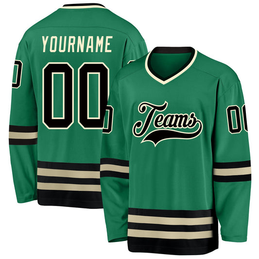 Custom Kelly Green Black-Cream Hockey Jersey - Sky-Custom