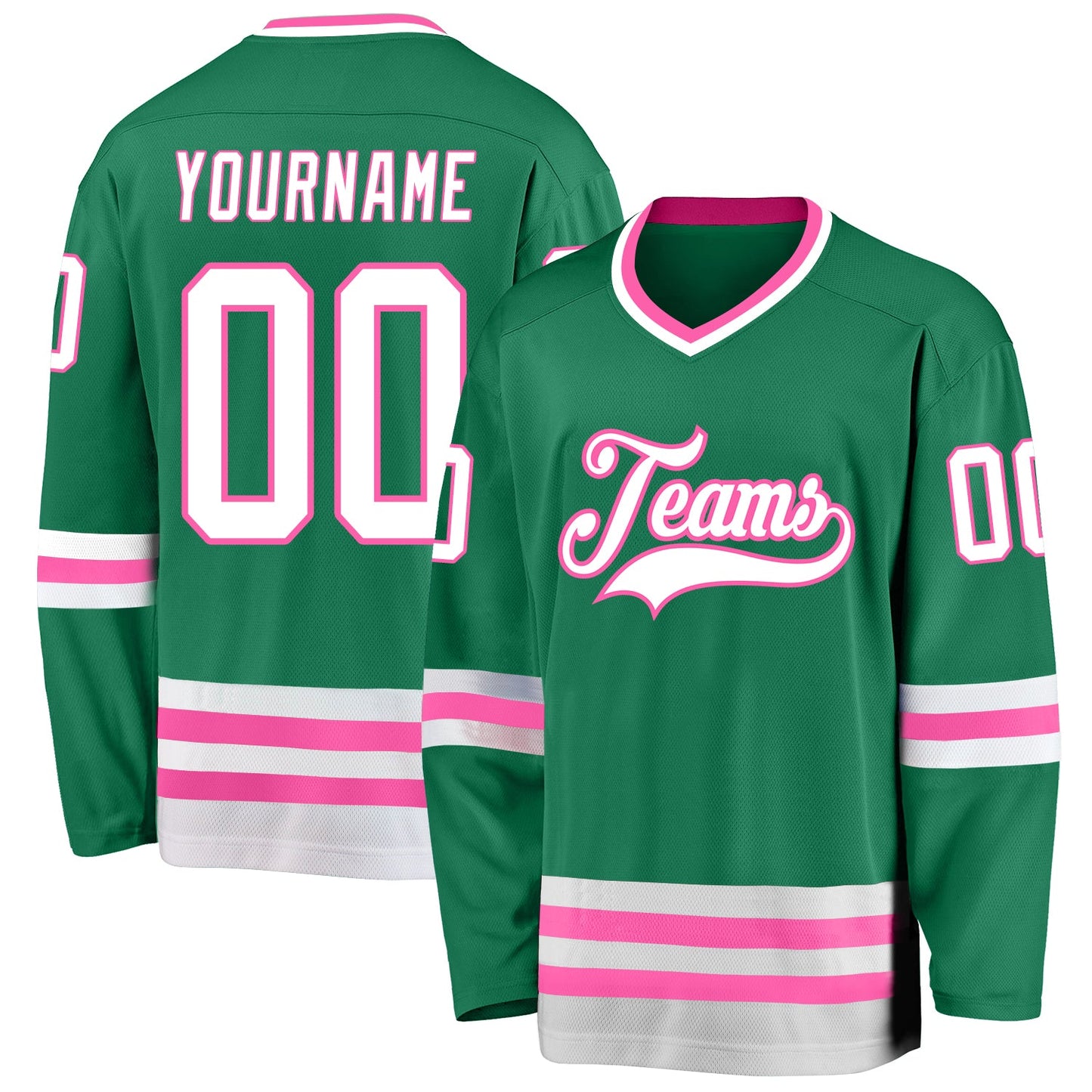 Custom Kelly Green White-Pink Hockey Jersey - Sky-Custom