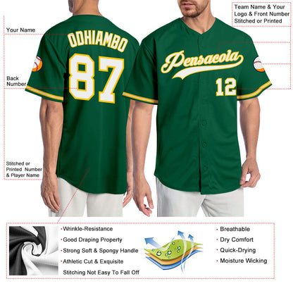 Custom Kelly Green White-Gold Authentic Baseball Jersey - Sky-Custom