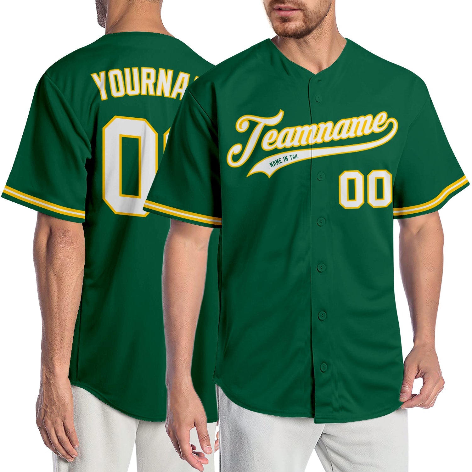 Custom Kelly Green White-Gold Authentic Baseball Jersey - Sky-Custom