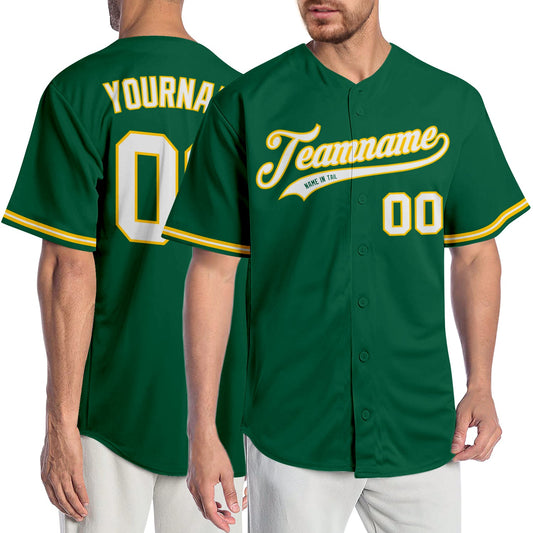 Custom Kelly Green White-Gold Authentic Baseball Jersey - Sky-Custom