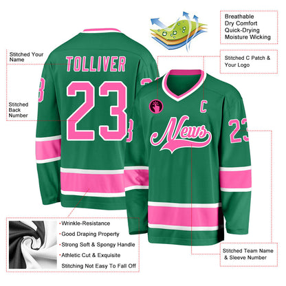 Custom Kelly Green Pink-White Hockey Jersey - Sky-Custom