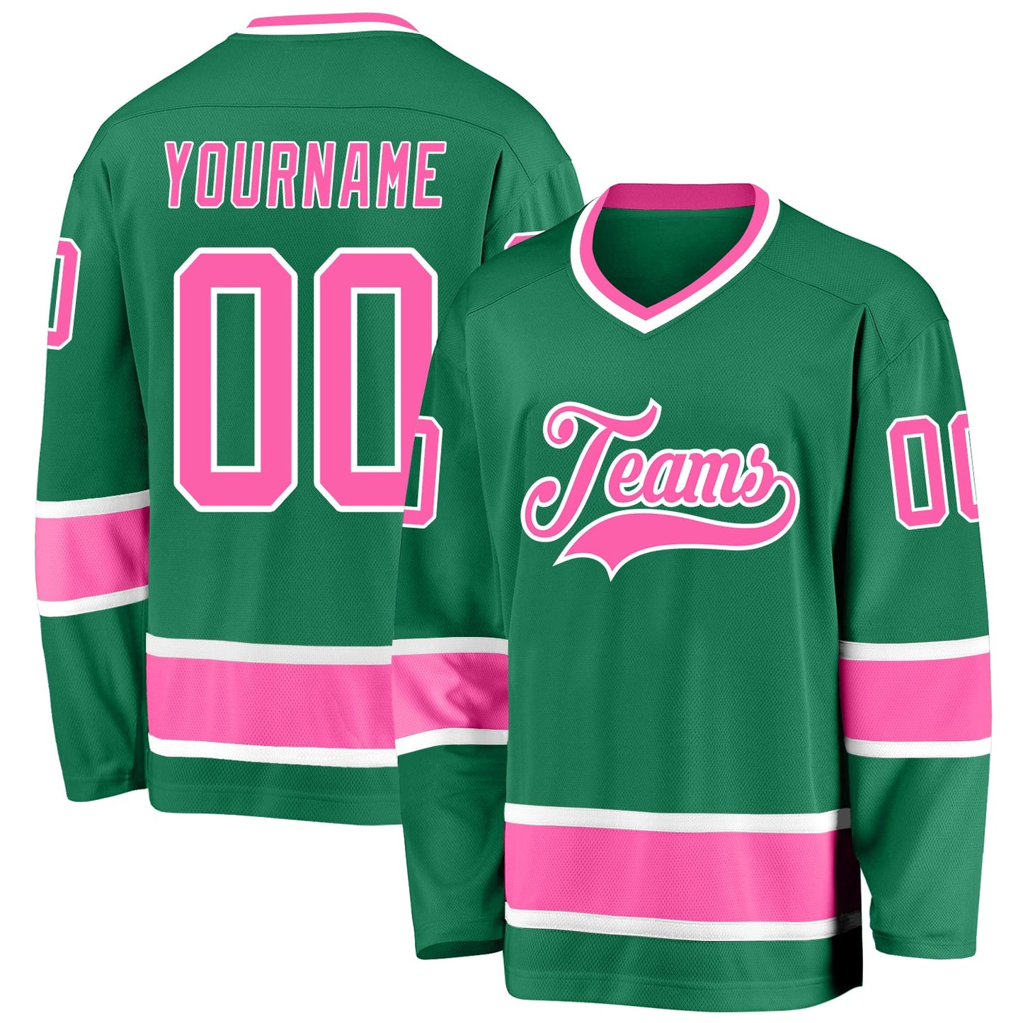 Custom Kelly Green Pink-White Hockey Jersey - Sky-Custom
