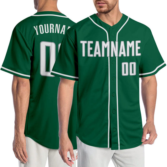 Custom Kelly Green White-Gray Authentic Baseball Jersey - Sky-Custom