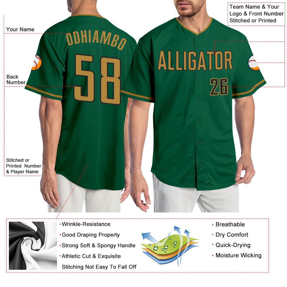 Custom Kelly Green Old Gold-Black Authentic Baseball Jersey - Sky-Custom